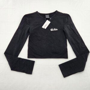 iets frans Womens Size Small Black Long Sleeve Cropped T-Shirt